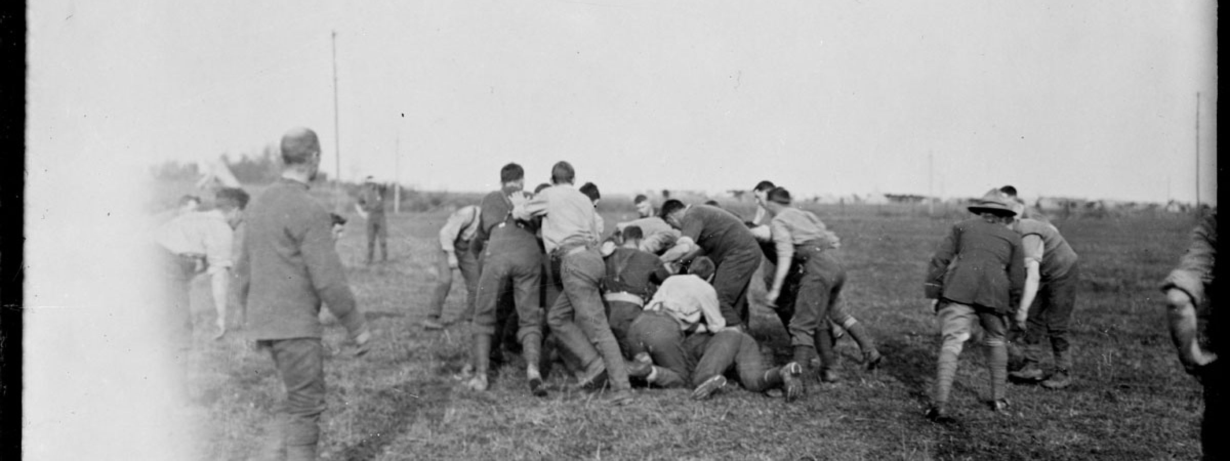 New Zealand soldiers playing a game of rugby at Fontaine, 12 October 1918.
